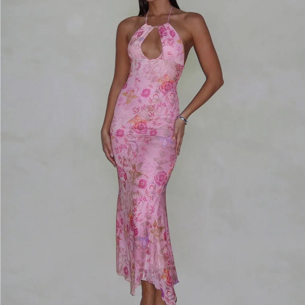 Tiger Mist Pink Floral Backless Dress